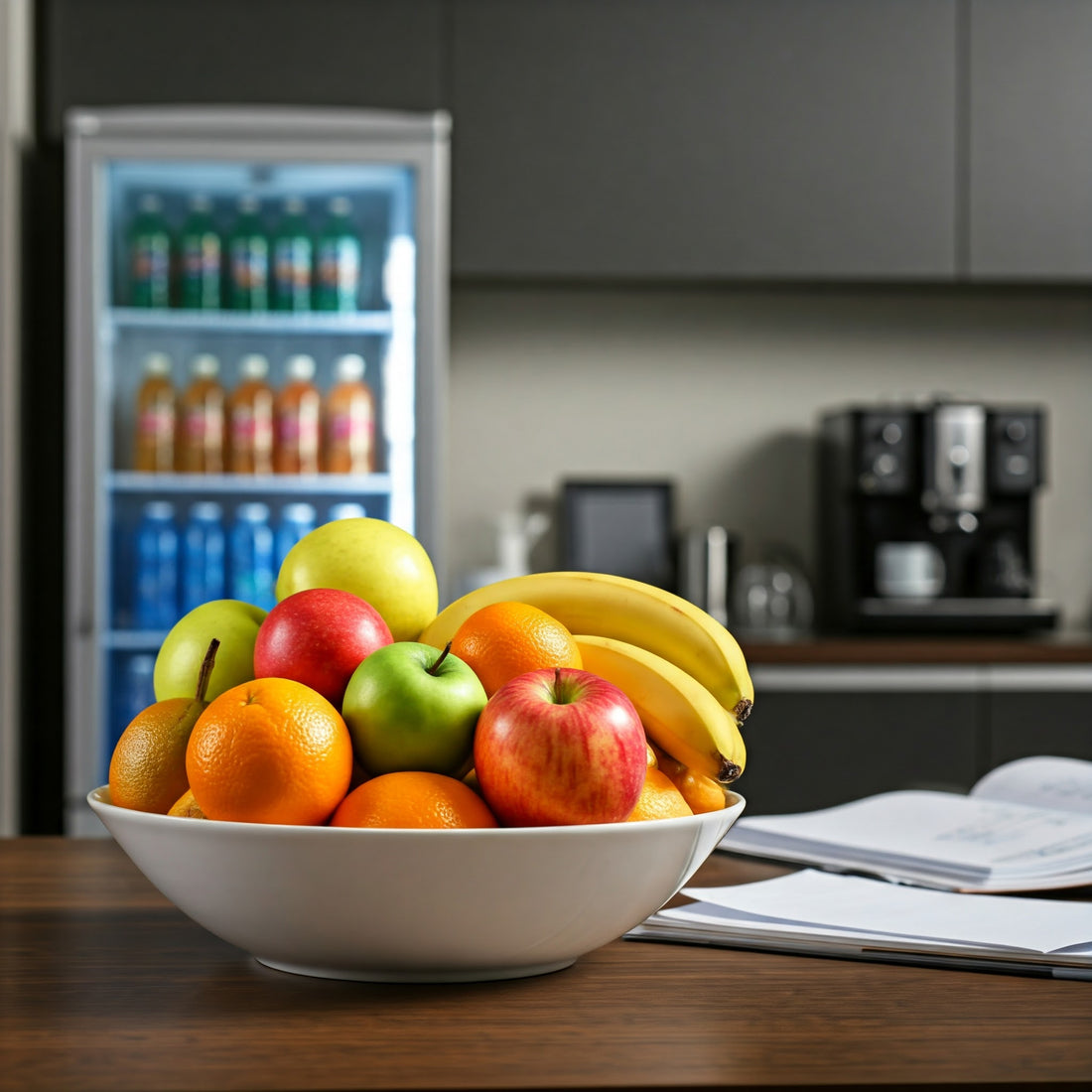 A simple fruit bowl in an office kitchen 